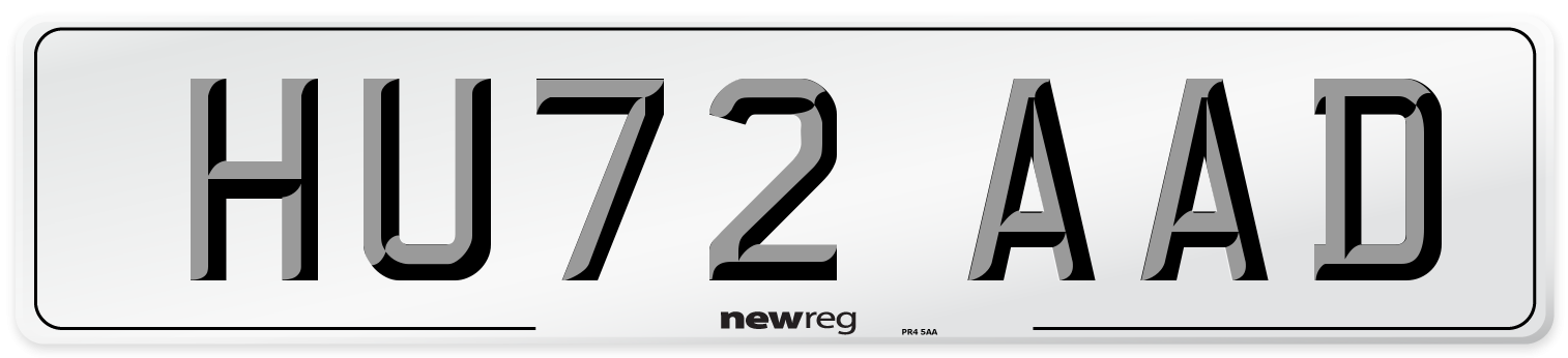 HU72 AAD Number Plate from New Reg